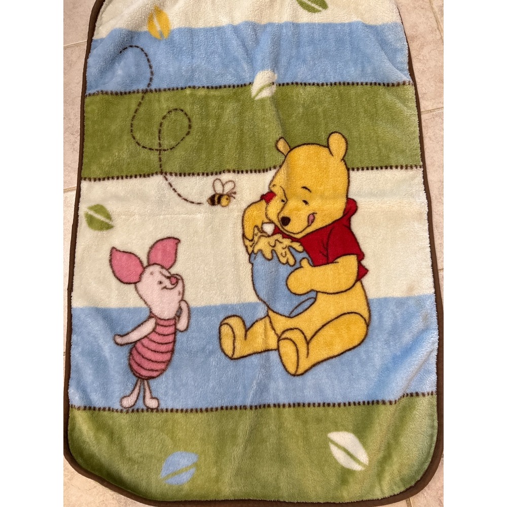Disney Winnie the Pooh‎ Piglet Plush Fleece Throw Blanket Blue Green 44x28